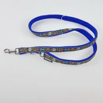 Leine mit Neopren 3fach verstellbar 1.5m / 2.5cm Ethno blau