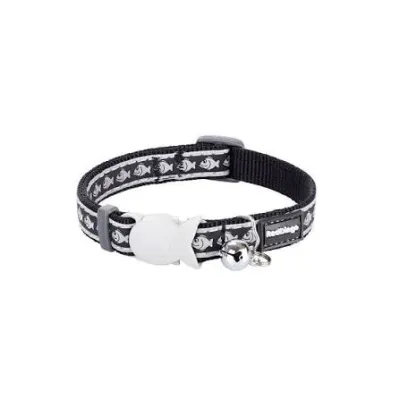 RedDingo Cat Collar Reflec Fish Black XS, Black reflective 12mm x 20-32cm