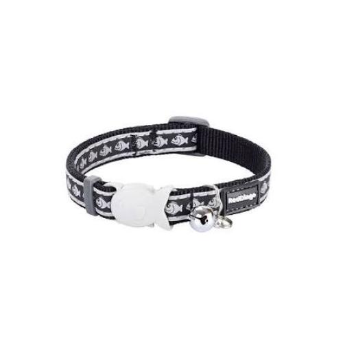 RedDingo Cat Collar Reflec Fish Black XS, Black reflective 12mm x 20-32cm