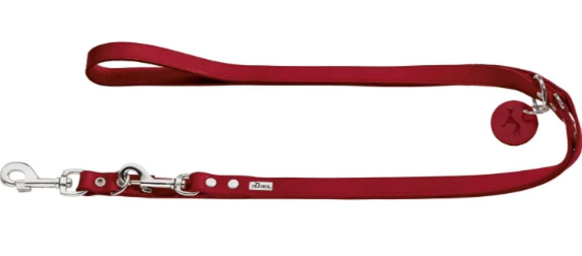 Hunter Verstellbare Führleine Leder Rot – 2 × 200 cm – HUNTER - 3-fach verstellbare Lederleine für Hunde