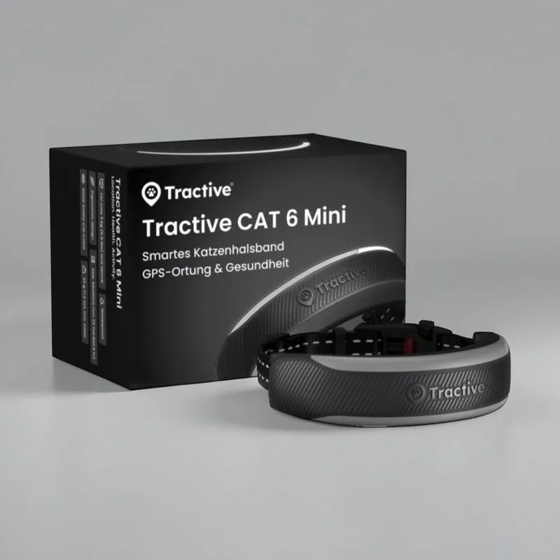 Tractive CAT 6 Mini Schwarz – 32 g inkl. Halsband – Tractive - GPS-Tracker mit Sicherheitshalsband für Katzen von 3–8 kg